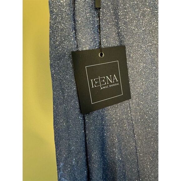 Mac Duggal NWT Metallic Twist Front Plunging Maxi Gown in Blue Shimmer Size 2 - Picture 7 of 7